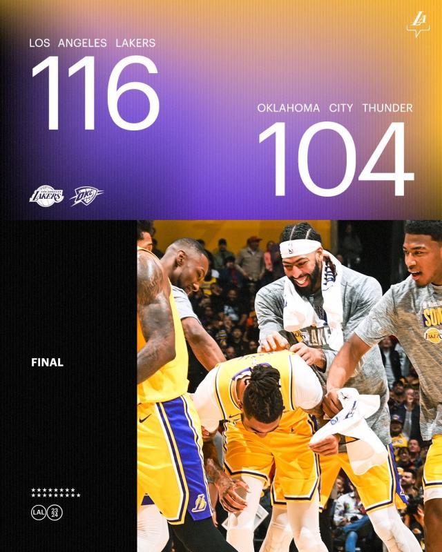 再胜西部第一!湖人天克雷霆 未来5场决定命运?